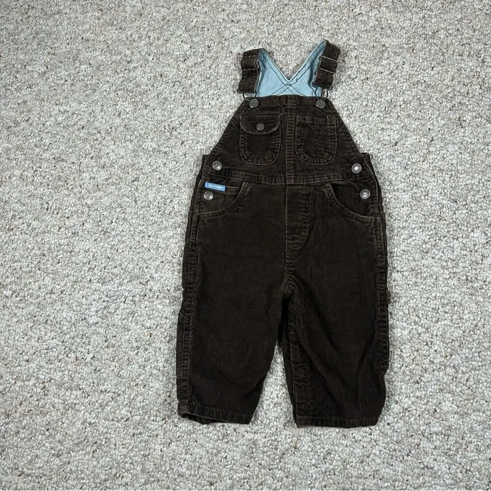 Genuine Kids Vintage Corduroy Overalls Unisex 12mo Metal Snap Blue Contrast